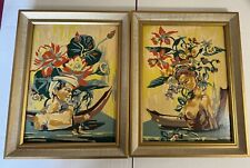 Vintage rare MCM pair of paint by numbers framed pictures Tropic Islands couple picture