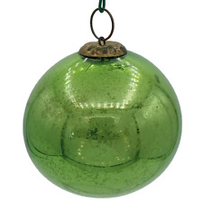 Stunning Antique Pea Green Kugel Christmas Ornament German Hand Blown Glass 2.5” picture