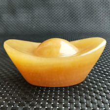 8cm Chinese Natural Yellow Jade Stone Feng Shui Yuan-Bao Ingot Crafted Statue picture