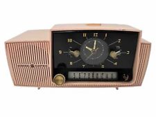 1957 Pink GE Model C-416 Tube AM Clock Radio Atomic Age Vintage Mid Century MCM picture