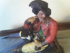 1800's HAND PAINTED METAL STATUE SOLDIER W/MANDOLIN NICE  picture