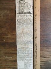 Antique Vintage Ephemera 1824 Wool Cotton Spinning Wheel Newspaper Print Ad picture