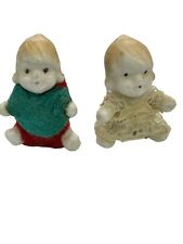 Lot of 2 Bisque Babies Girl Boy 1” Tall Vintage Miniatures Diarama Dollhouse picture