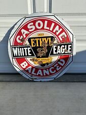 Vintage Double Sided Porcelain White Eagle Gasoline Balanced  With Ethyl Sign. picture
