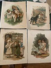 Rafael Tuck ￼Colour 4 Lithographs Rare Children With Dogs Toy Shop New Dolly picture