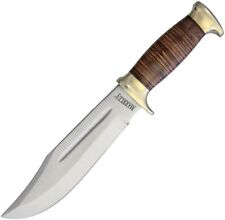 Marbles Bowie Knife Stainless Clip Point Blade Stacked Leather - MR556 - SM1085 picture