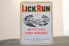 Lick Run Whiskey Label, 1950's General Distillers Corp, Whiskey Bottle Label picture