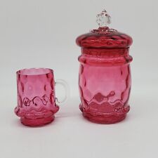 Antique Cranberry Glass Container Apothecary Jar Inverted Thumbprint 7