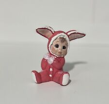 Vintage Handmade Baby bunny costume ceramic figurine Easter Christmas Story Pink picture