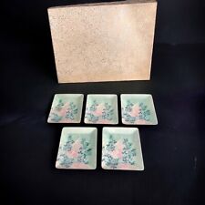 Japanese Sushi Plate Set With Box Pink and Blue Floral Glass Enamelware picture