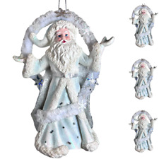 Set 4 Kurt Adler White Blue Santa Ornament Snowflakes Halo Resin 5