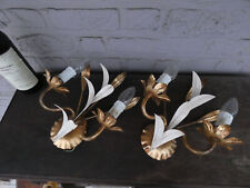 pair vintage italian gold white gilt metal leaves wall lights sconces picture