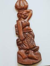 African Wall Handcarved Plaque: Woman Farmer carrying Pawpaw picture
