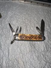 Early Camillus Cutlery - 1 Blade - 3 tool Folding Knife - Bone Stag Camping picture