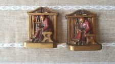 Unusual Antique 1922 Dated Pot Metal Monk or Priest Reading Bookends picture