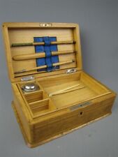 Large Vintage Solid Oak Portable Writing Box w/ Writing Tools 4-Compartments picture