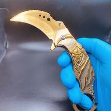 CS:GO Golden Rainbow Skull Karambit Spring Assisted Open Blade Knife Claw EDC picture