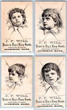 1880's SET/4 BRUNSWICK ME J F WILL DRY GOODS TROMPE L'OEIL CHILDREN BUFFORD VTCs picture