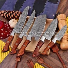 5-Pcs Knife Set Custom Handmade Damascus Steel Kitchen Chef Knives With Sheath picture
