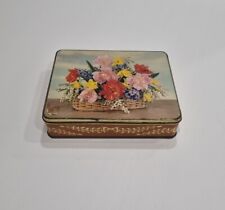 Sweetacres 1 LB Nett Biscuit Tin Hinged Lid Basket of Flowers Empty Collectable picture