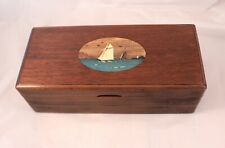 Vintage Walnut Music Box w Hand Painted Sailboat--Sailor Guy Gift picture
