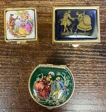 Estate Set of 3 Miniature Gold-Tone & Porcelain Trinket Boxes 143  picture