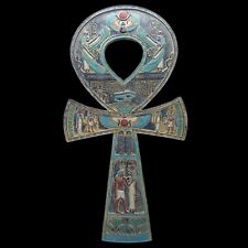 LARGE RARE ANCIENT EGYPTIAN ANTIQUE KING TUT ANKH KEY OF LIFE WITH ISIS & SCARAB picture