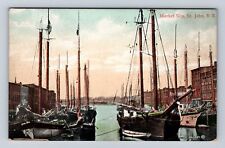 St John-New Brunswick, Market Slip, Docked Boats, Antique Vintage Postcard picture
