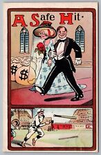 Postcard Humor A Safe Hit Married Couple - Baseball *A3148 picture