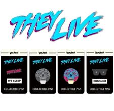 ⚡RARE⚡ 1988 John Carpenter's THEY LIVE Set Of 4 Pins *BRAND NEW SEALED* 💀 picture