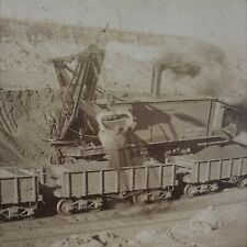 SV Digging Iron Ore Steam Shovel Train MN Open Pit Mine Stereoview Minnesota Vtg picture