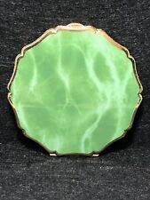Vintage STRATTON JADE GREEN MARBLED MIRROR COMPACT Gold tone picture