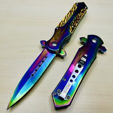 8.25” Rainbow STG Bone Handle Tactical Spring Assisted Open Blade Folding Knife picture