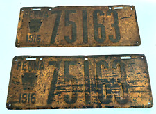 Lot of (2) Antique Matched 1916 Pennsylvania License Plates #75163 picture