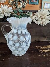 Vintage Art Deco Large Thumbprint Dot Ruffled Pitcher Vase picture