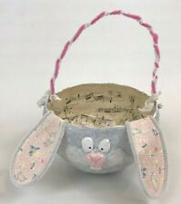 Paper Mache Easter Basket Bunny Rabbit Floppy Ears 7x10 Handmade picture