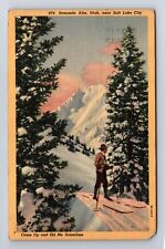 Alta UT-Utah, Winter Skiing Little Cottonwood Canyon, Vintage c1945 Postcard picture