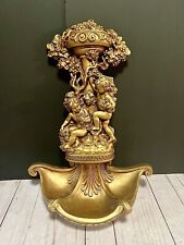 Vintage 1976 Universal Statuary Corp Wall Pocket /Hanging Cherub Angels Grapes picture
