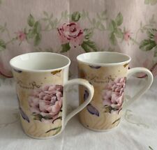 Pink & Cream  Floral Mugs .Roses & Butterflies   ( 2 ) Nice picture