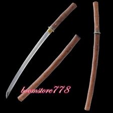 JAPANESE WAKIZASHI SWORD FOLDED STEEL BLADE HUALI WOOD BAMBOO SAYA VERY SHARP picture