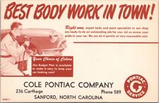 Sanford, North Carolina Car Postcard COLE PONTIAC Body Shop Advertising c1950s picture