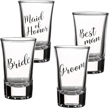 Bride Groom Maid of Honor and Best Man Shot Glass Set 4 Count (Pack of 1) Clear picture