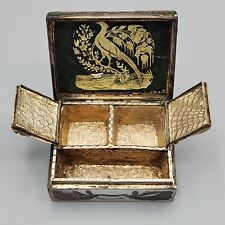 Antique Repousse Silver Inlay Box Paradise Peacock Bird MOP Trinket Jewelry READ picture