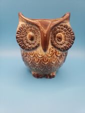 Vintage Owl Planter Vase Pottery Big Blue Eyes 5” Stoneware Design picture