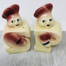 Vintage Shawnee Chef Anthropomorphic Salt & Pepper Shakers USA Wood Corks picture