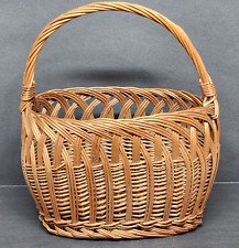 Unbranded Brown Woven Straw Wicker Market Basket French Style Vintage w Handle picture