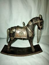 Vintage Figurine War Horse Made In India Of Wood & Metal Roku War Horse. picture