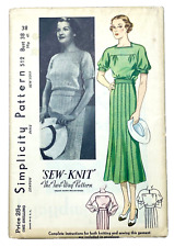 VERY RARE 1930s SIMPLICITY 512 SIZE 20/BUST 38 SEW-KNIT MISSES DRESS UC/FF picture