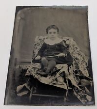 Tintype Portrait Young Boy Holding a Toy Gun or Walking Stick picture