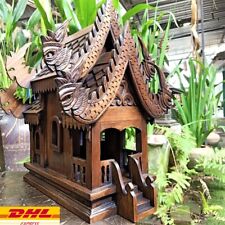 Large Spirit House Wooden Thai Buddha Amulet Worship Handcraft Home Decor 18.5in picture